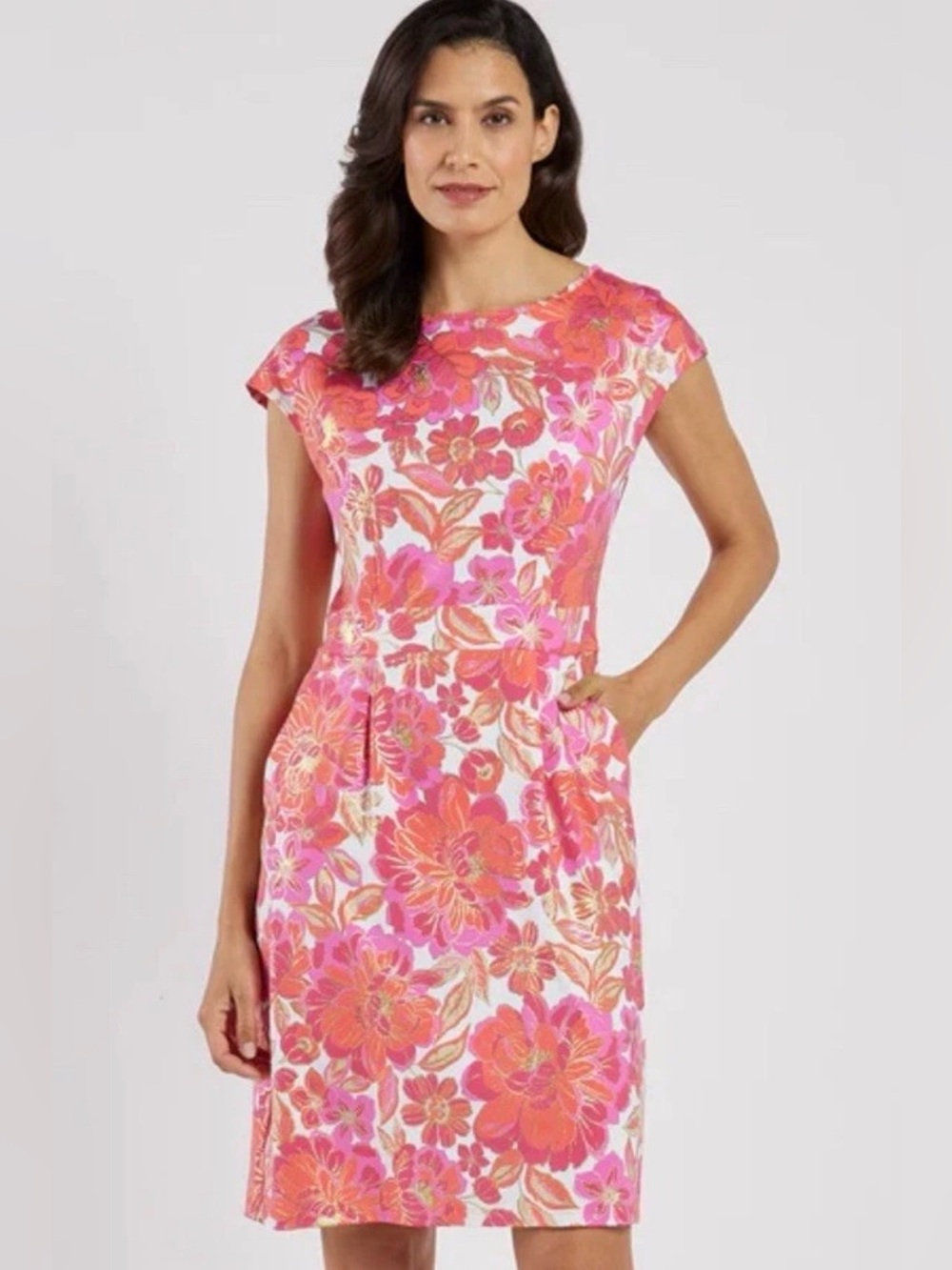 Jude Connally Joelle Pink Purple Short Sleeve Paisley Stretch Dress Sz S EUC